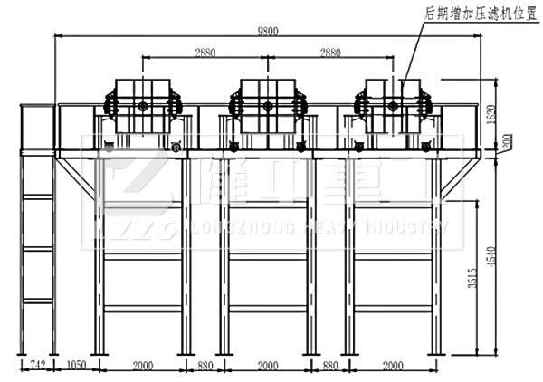 壓濾車(chē)間及三氫凈化體B向視圖